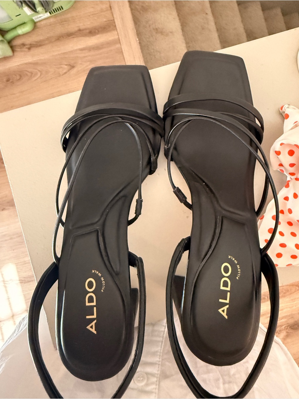ALDO Black Square-Toe Strappy Slingback Sandals